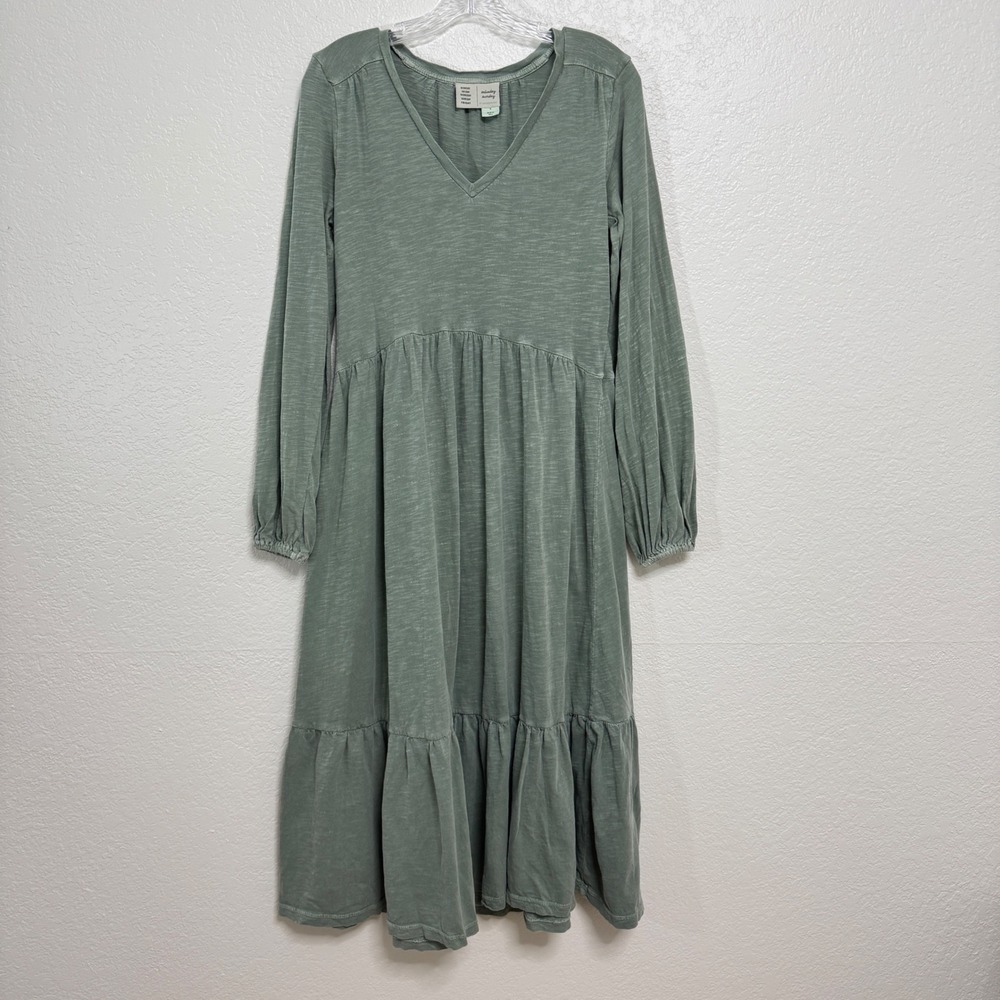 Saturday Sunday Anthropologie Dress Womens S Green Cotton Slub Tiered Midi Knit